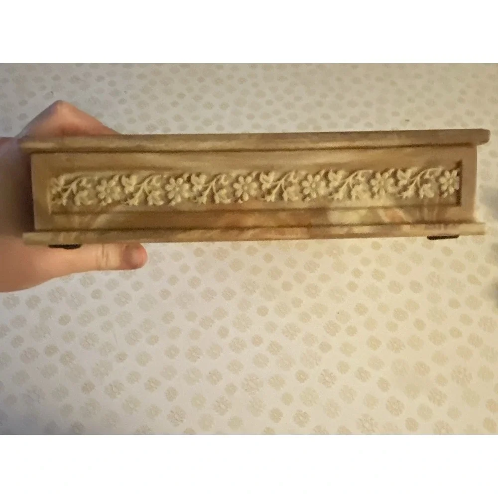 Vintage Soapstone Jewelry Box Book Style Peacock Carved Trinket Box Heavy